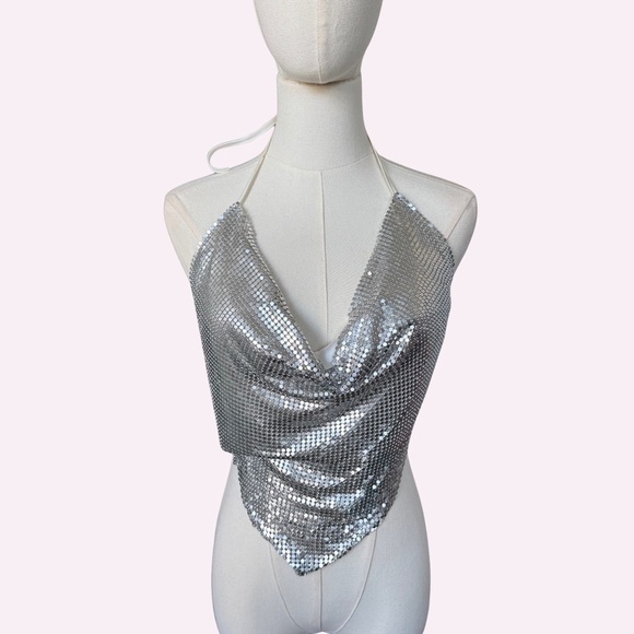 Silver Metal Backless Top Lydia USA - Picture 1 of 3